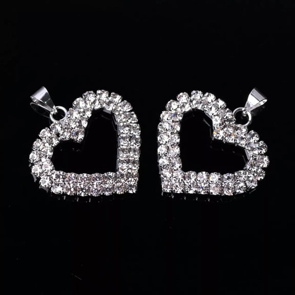 U8MO 5pcs Heart Shape 30mm Silver Plated Crystal Rhinestones Metal For Jewelry Making