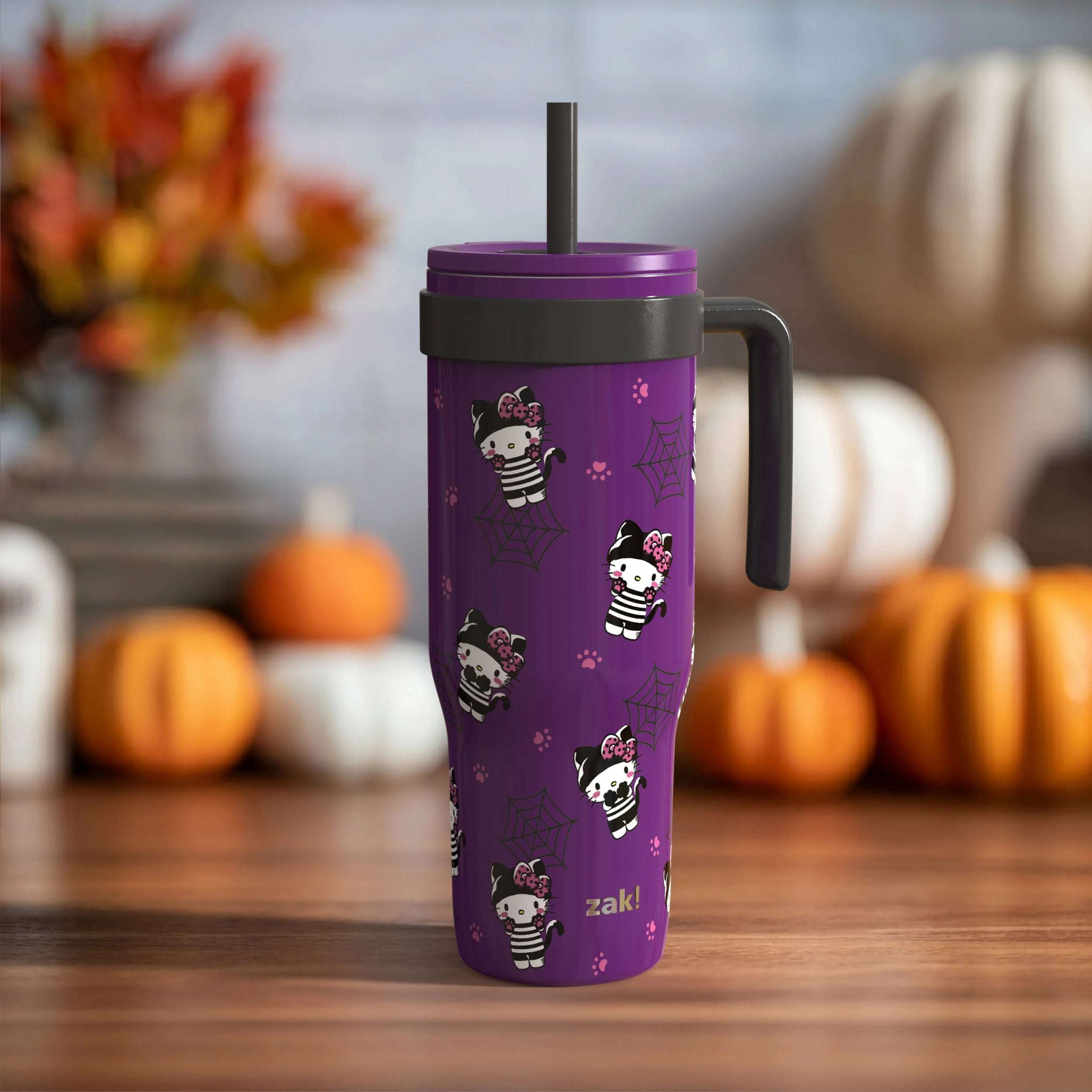 Zak Designs 30oz SS Straw Tumbler with a Handle, Dark Purple Hello Kitty