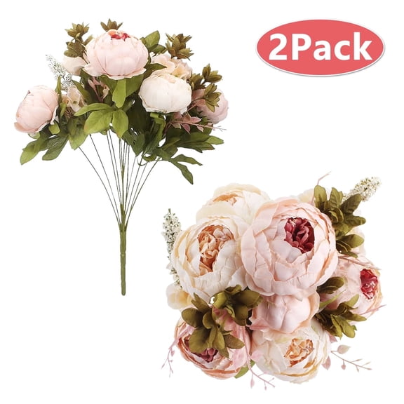 Kabuer Artificial Peony Flower Bouquets,2-Pack Light Pink Silk Stems Home Decor,Wedding,Office,and Event Floral Arrangements