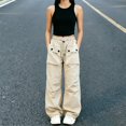 thumbnail image 6 of CPNG Girls Cargo Pants Solid Color Elastic High Waist Straight Wide Leg Baggy Cargo Sweatpants Lightweight Streetwear Casual Cargo Trousers, 6 of 7