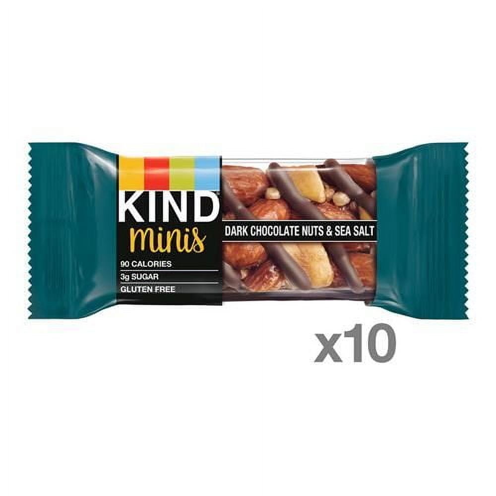 Kind Minis, Dark Chocolate Nuts & Sea Salt, Healthy Snacks, Gluten Free, Low Calorie Snacks, Low Sugar, 10 Count - Pack of 2