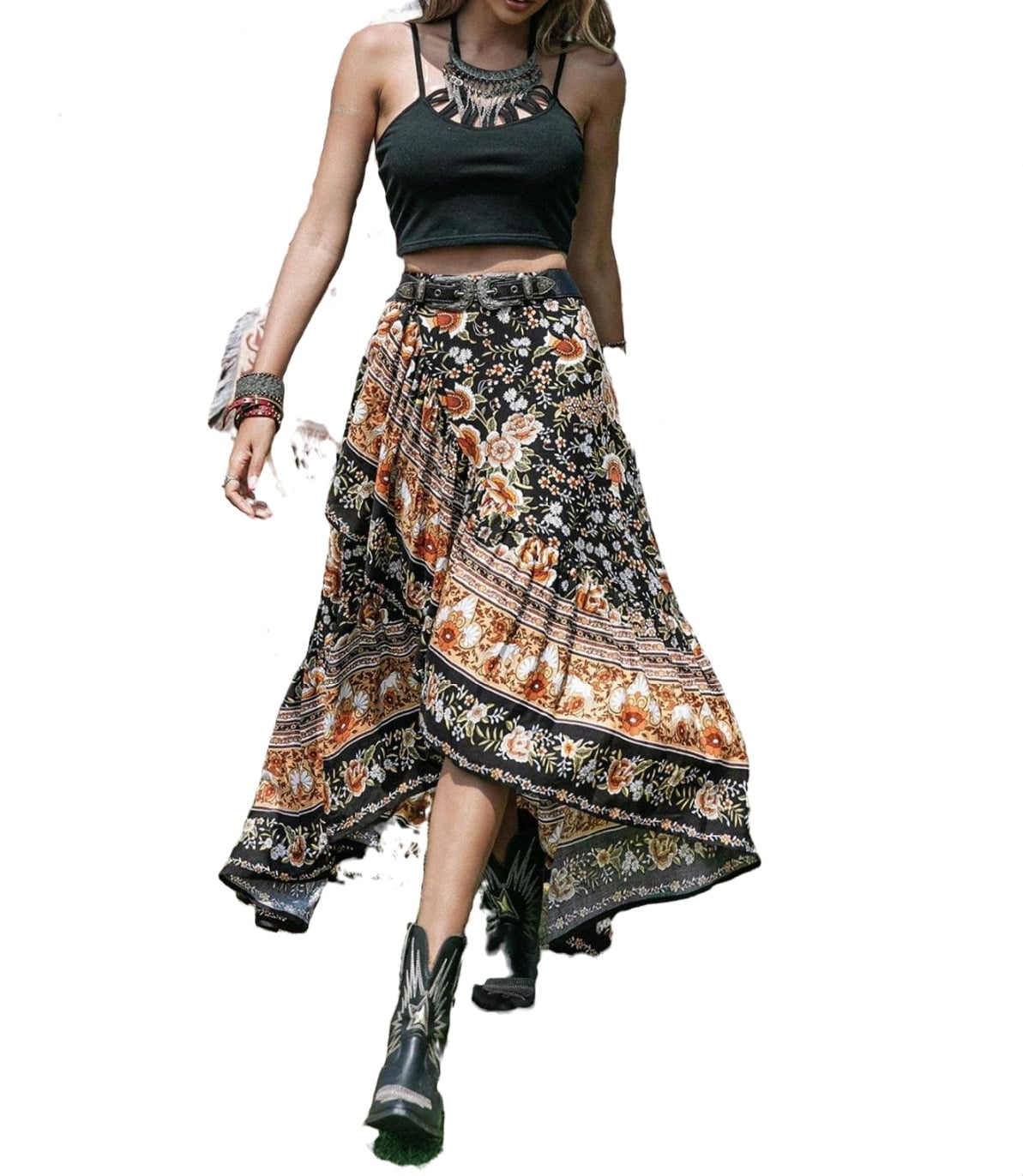 Womens High Low Skirts High Waist Maxi Multicolor XL - Walmart.com