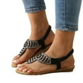 thumbnail image 4 of ZTTD Women Flat Sandals Summer Boho Rhinestone Dress Shoes Comfort Open Toe Elastic Ankle Strap Strapless Sandals Roman Sandals Black, 4 of 6