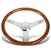 DNA Motoring FW1505 15" Wood Grain Grip 2" Deep Dish Stainless Steel 3 Spokes Vintage Design Steering Wheel with Horn Button