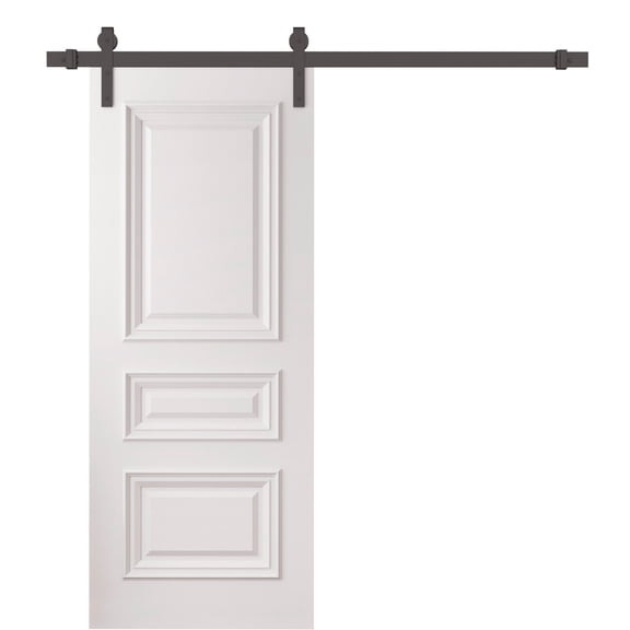 Barn Door 36 x 80 inches | CLASSIC 3389 White Enamel | 6.6FT Rail Track Heavy Hardware Set | Solid Panel Interior Doors