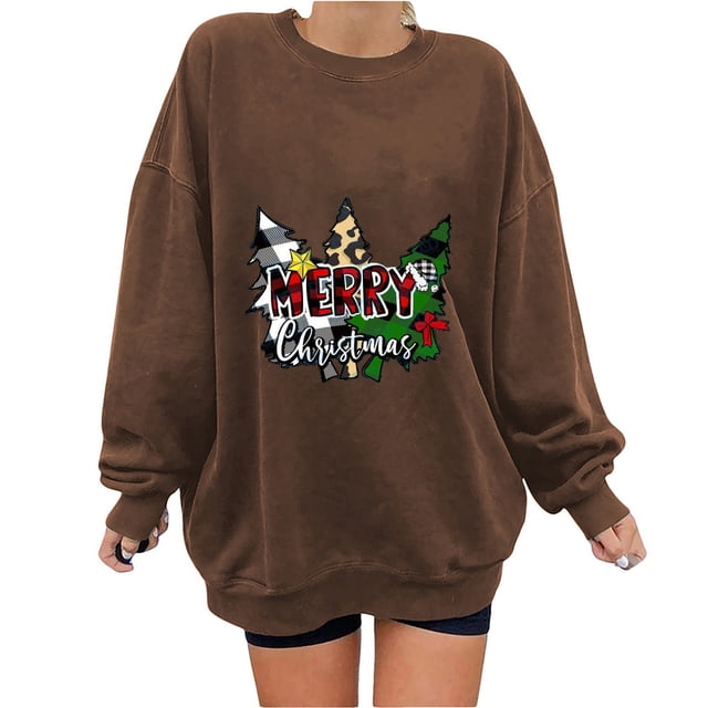 Costumes de Noël en Liquidation Mode Imprimée Blouse Ample à Manches Longues Col Rond Chandail Décontracté Chandail en Molleton Surdimensionné pour Femmes