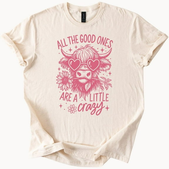 Kiraa Tee With Highland Cow Heart Sunglasses Crazy Graphic Tee Women Funny Tshirt Gift For Her Cow Lover Shirt Birthday Gifts; For Men & Women