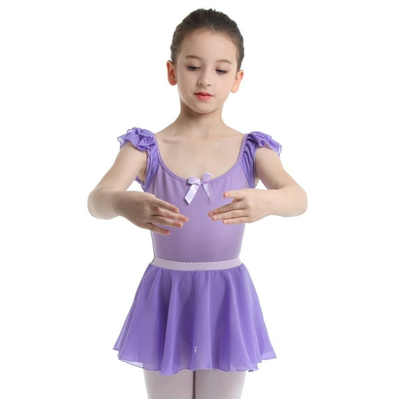 MSemis Kids Girls 2 Piece Ballet Dance Ruffles Sleeve Gymnastics Leotard with Wrap Skirts