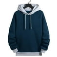 thumbnail image 2 of Mens Hoodies Pullover Autumn Winter Long Sleeve Color Blocke Pocket Patchwork Fall Clothes Tops Hooded Sweatshirts Navy M, 2 of 4
