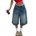 thumbnail image 2 of GBSYEWXS Women Denim Shorts Comfort Waist Wide-Leg Fall Casual Jeans Shorts Dark Blue, 2 of 9
