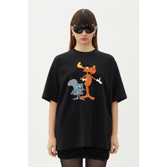 Rocky And Bullwinkle Classic Cartoon Moose Squirrel T-Shirt, for men & women, up to size 5XL