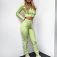 thumbnail image 2 of Mujeres con cuello en V Manga larga Tops Pantalones largos Dos piezas Conjunto sólido Traje casual Wmkox8yi bvn3084, 2 of 7