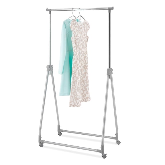 Whitmor Foldable Rolling Garment Rack, Metal, Silver