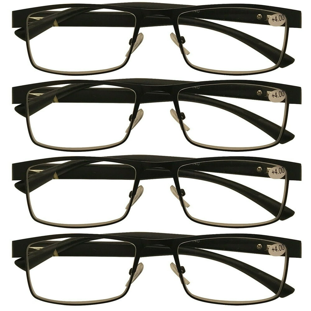 4 Packs Mens Rectangle Metal Frame Reading Glasses Black Spring Hinge Readers 100 Walmart 
