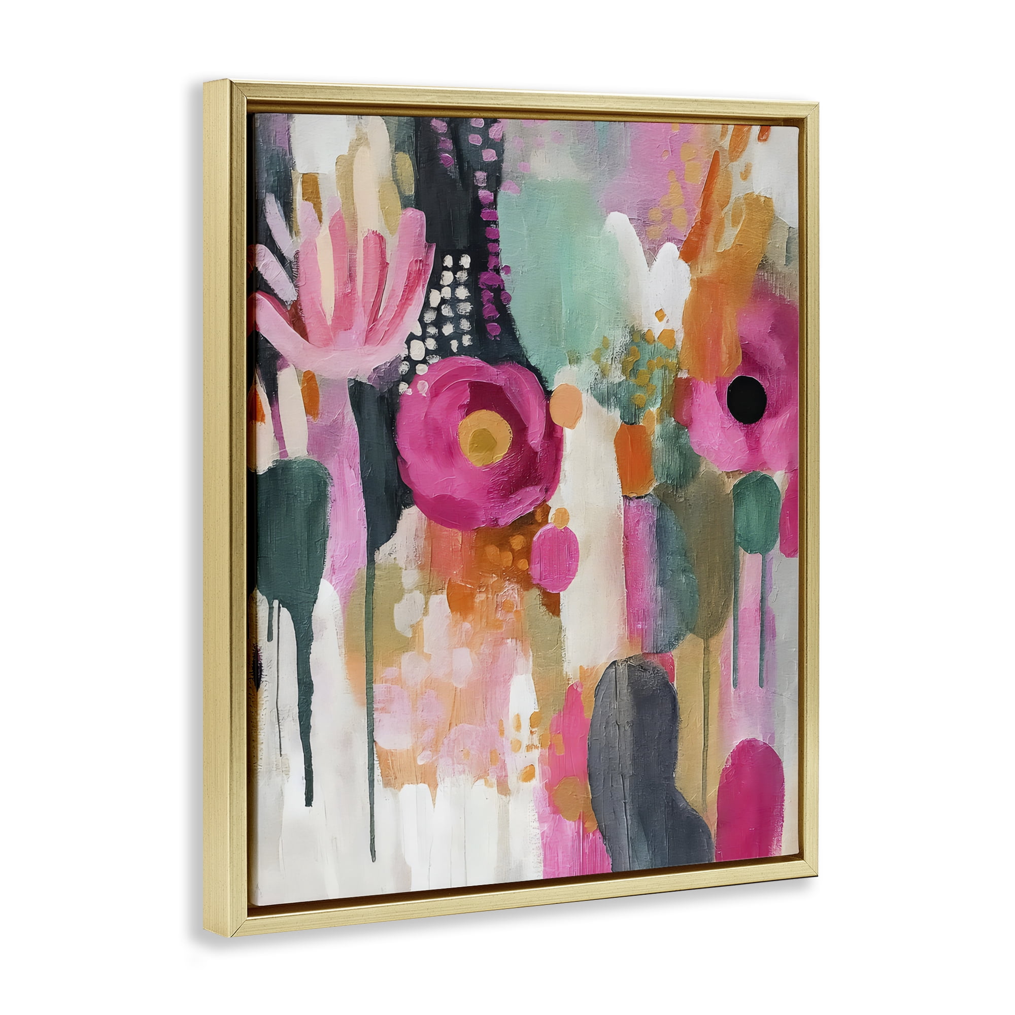 Stupell Industries Dripping Blooms Cascade Gold Framed Floater Canvas Wall Art, design by Riley B