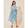 thumbnail image 2 of Women's Floral Tie Neck Lantern Sleeve Midi Dress 100% Rayon Fabric for Effortless Everyday Chic and Stylish Weekend, 2 of 14