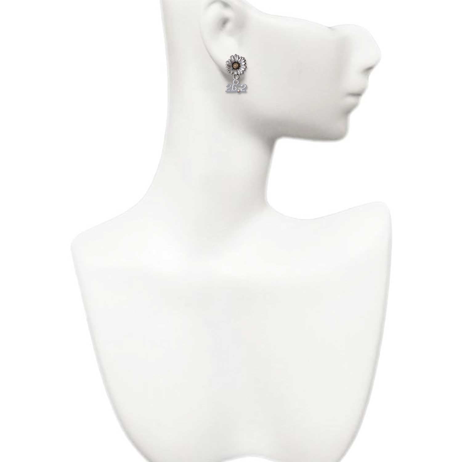 Delight Jewelry Silver-tone Marathon - 26.2 with Clear AB Crystal - Two-tone Daisy Flower Post Earrings
