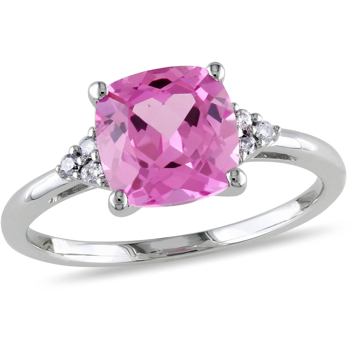 2-3 4 Carat T.G.W. Cushion-Cut Created Pink Sapphire and Diamond-Accent 10kt White Gold Cocktail Ring by Delmar Manufacturing LLC