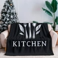 thumbnail image 6 of 1pc Suige Home Kitchen-Themed Flannel Throw Blanket - Black & White Cooking Design with Utensils & Kitchen Text, Soft All-Season Couch Bedspread for Home, Camping, Housewarming Gift - Machine Washabl, 6 of 10