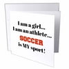 3dRose I am a girl, I am an athlete, soccer is my sport, black red letters - Greeting Cards, 6 by 6-inches, set of 12
