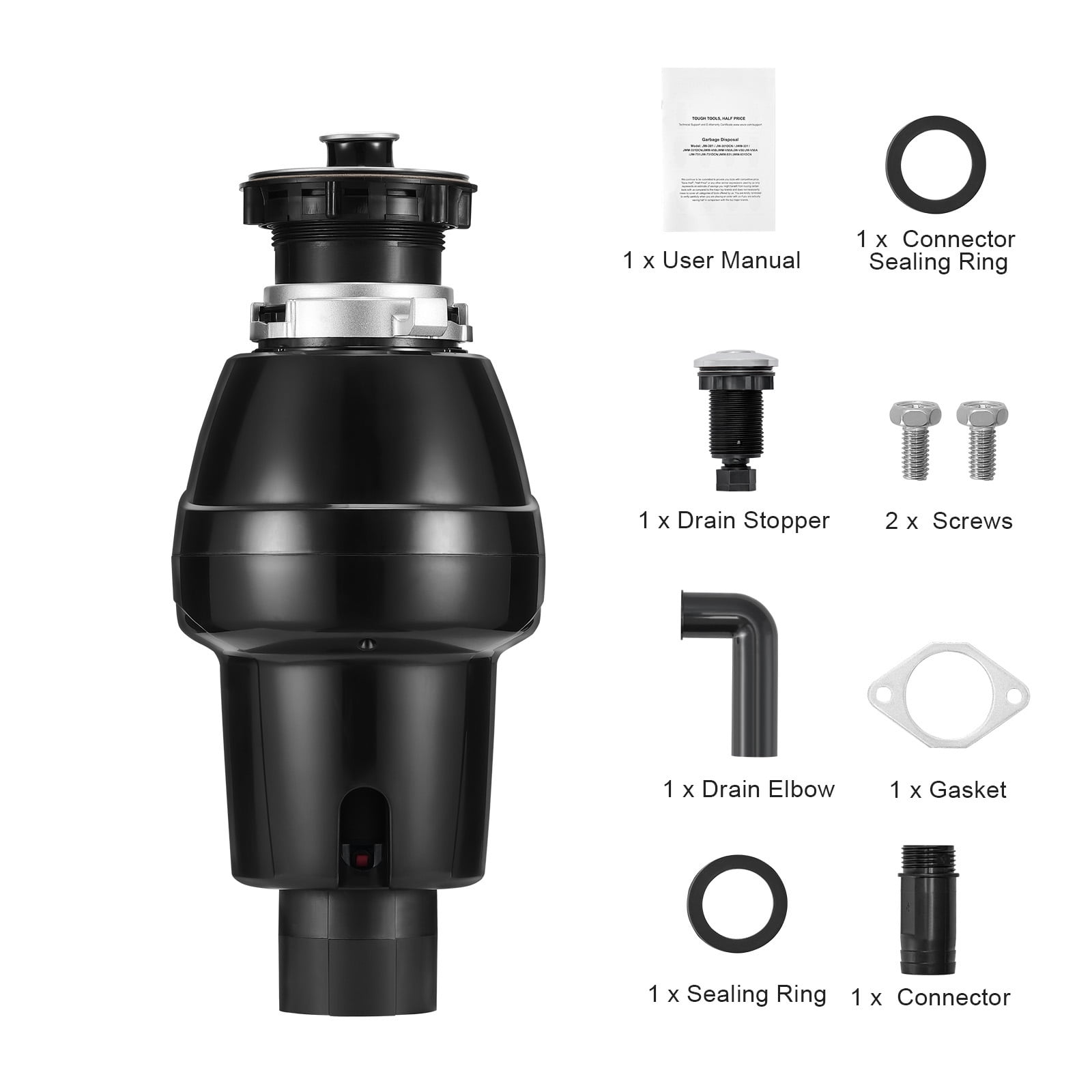 KFFKFF Garbage Disposal, 3/4HP 3250RPM Constant Operation Food Residue Eliminator, Simple Connection Food Residue Pulverizing System with Noise Diminishing, Electrical Cable & Splash Protector