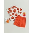thumbnail image 3 of Halloween Kids Toddler Baby Boy Gentleman Outfits Pumpkin Print Short Sleeve Button Down Shirt and Shorts Set, 3 of 6