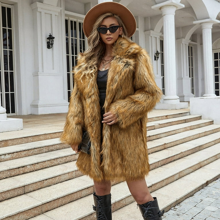 Faux fur coat - Light brown - Ladies