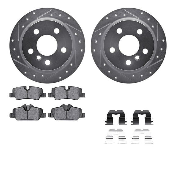 Dynamic Friction Company Rear Brake Rotors-Drilled and Slotted-Silver with 5000 Advanced Brake Pads includes Hardware 7512-32015