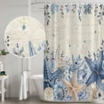 thumbnail image 3 of Coastal Bathroom Shower Curtains with Hooks, Ocean Blue Beige Starfish Shells Plant Leaves Vintage Waterproof Fabric Washable Shower Curtain for Home Hotel Bathtub Decor 72x84 Inch, 3 of 9