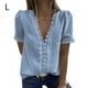 thumbnail image 1 of Camiseta de mujer Encaje Cuello en V Camisa de manga corta Blusa Top casual, Azul claro, L Vogacara  AP001454-08, 1 of 6