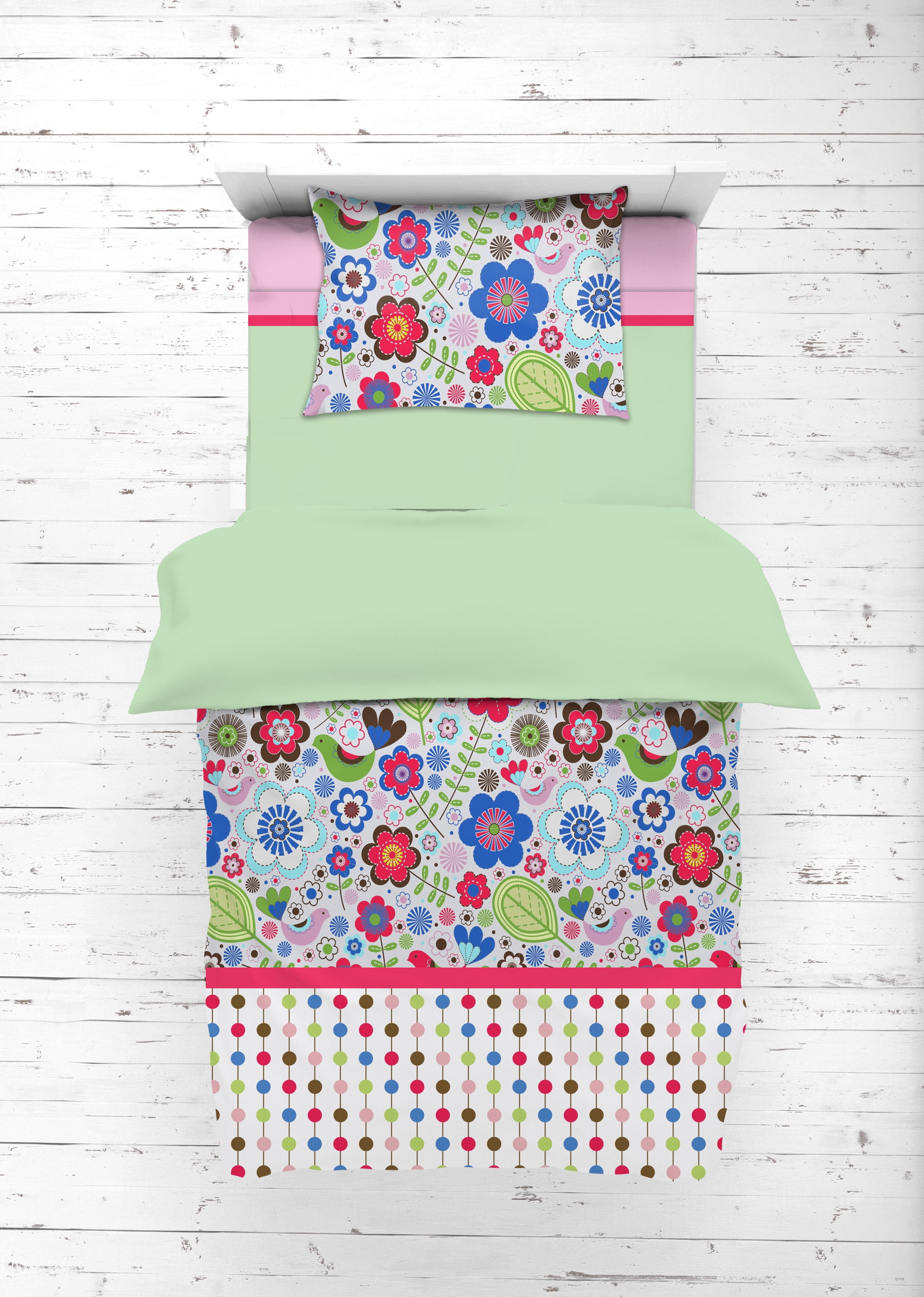Bacati - Botanical 3-Piece 100% Cotton Percale Toddler Sheet Set, Pink