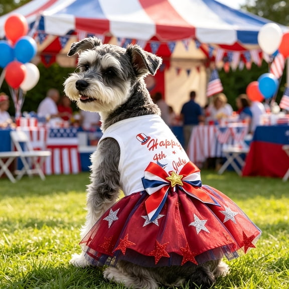 Patriotic Dog Tutu Dress 4th of July Red White Blue Star Tulle Skirt with Ribbon Bow Breathable Pet Outfit for Independence Day Memorial Day Photo and USA 250th Anniversary Parties