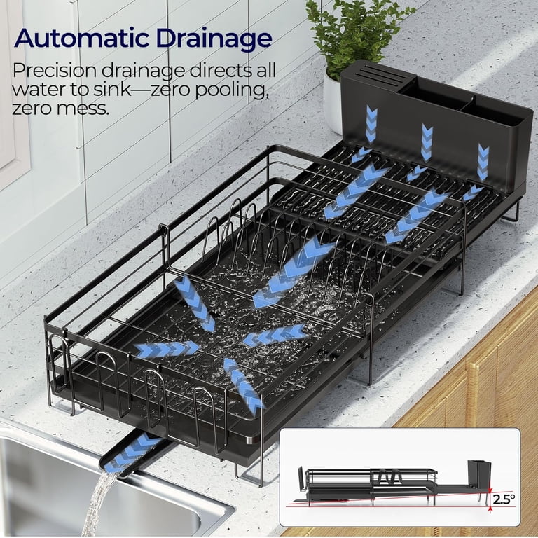 Delamu Extendable Dish Drying Rack, Stainless Steel, Black photo 7