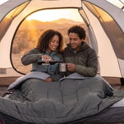edx Double Sleeping Bag for Adults with 2 Pillows, Queen Size Waterproof Sleeping Bag 2 in 1 Design, Lightweight for Camping Travel, Black