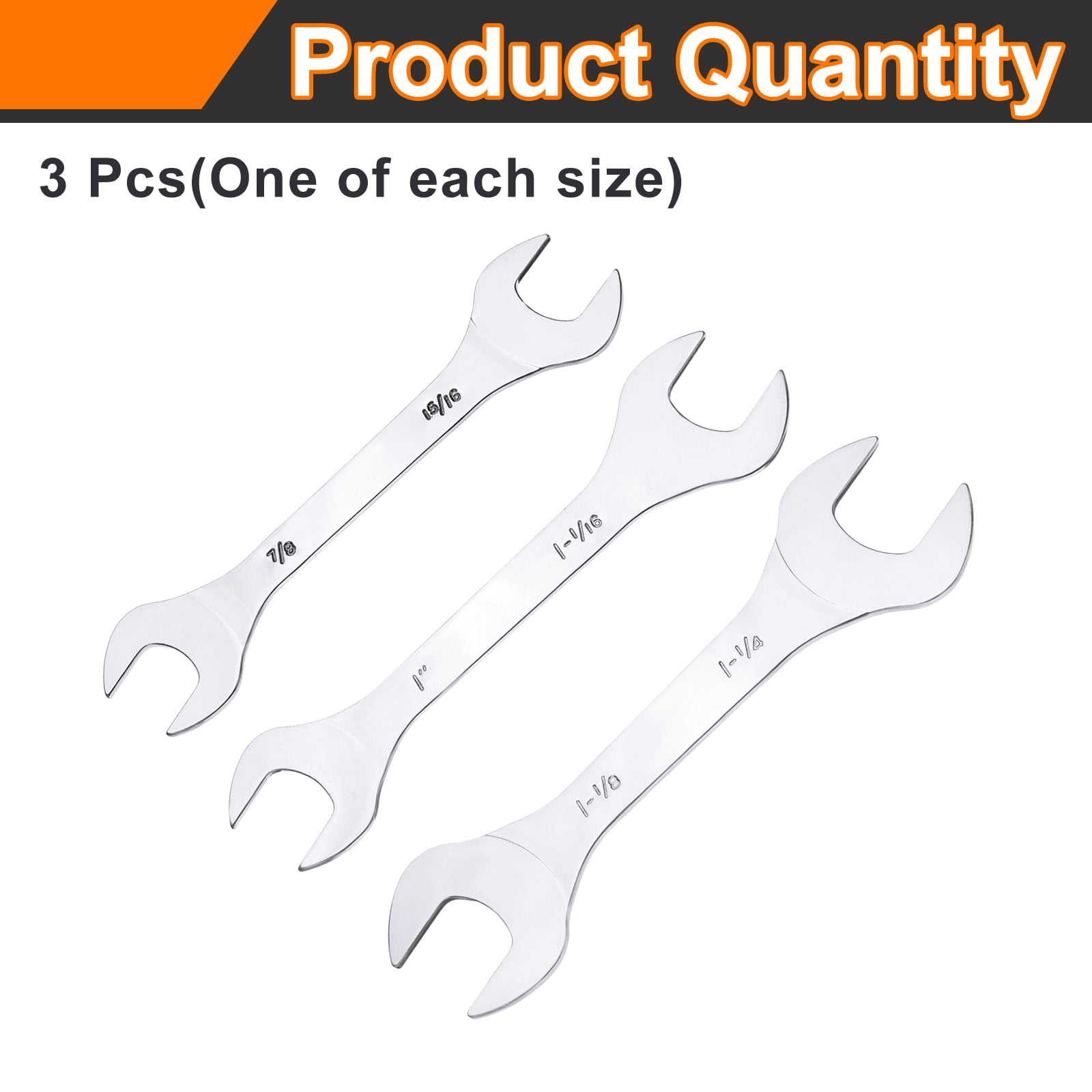 Uxcell 3pcs 7/8" 15/16" 1" 1-1/16" 1-1/8" 1-1/4" SAE Double Open End Thin Wrench Set