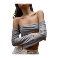 thumbnail image 1 of Txlixc Blusa de corte casual para mujeres, blusa de tirantes plisados de manga larga sólida y hombros abiertos Txlixc  moda, 1 of 6