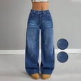 thumbnail image 6 of Girls Solid Denim Jeans Wide Leg High Waist Loose Fit Baggy Full Length Casual Streetwear Trousers for Teenagers Youth Kids Blue 10 Years-11 Years, 6 of 6