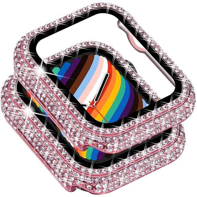Compatible with Apple Watch Case with Screen Protector for Apple Watch Series 6/5/4/3/2/1, Bling Case Diamond Tempered Glass Protective Cover (Pink, 40mm)