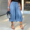 thumbnail image 6 of Karymi Womens Shorts Elastic Smocked High Waist Capri Jeans, Baggy Balloon 7/8 Length Cropped Pants, Elastic Cuffed Hem Denim Culottes With Side Pockets Linen&nbsp;Pants&nbsp;Women, 6 of 7
