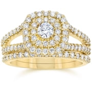 Pompeii 1 1/10CT Cushion Halo Diamond Engagement Wedding Ring Set 10K Yellow Gold