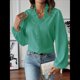 thumbnail image 4 of Blusas Informales de Negocios para Mujer, de Larga con Volantes y Cuello en V, Ropa de Trabajo . Verde S, 4 of 8