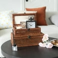 thumbnail image 4 of Rattan and Cane Stacking Boxes with Glass Top Lid - Set of 2 for  Rustic Farmhouse Decor, 4 of 8