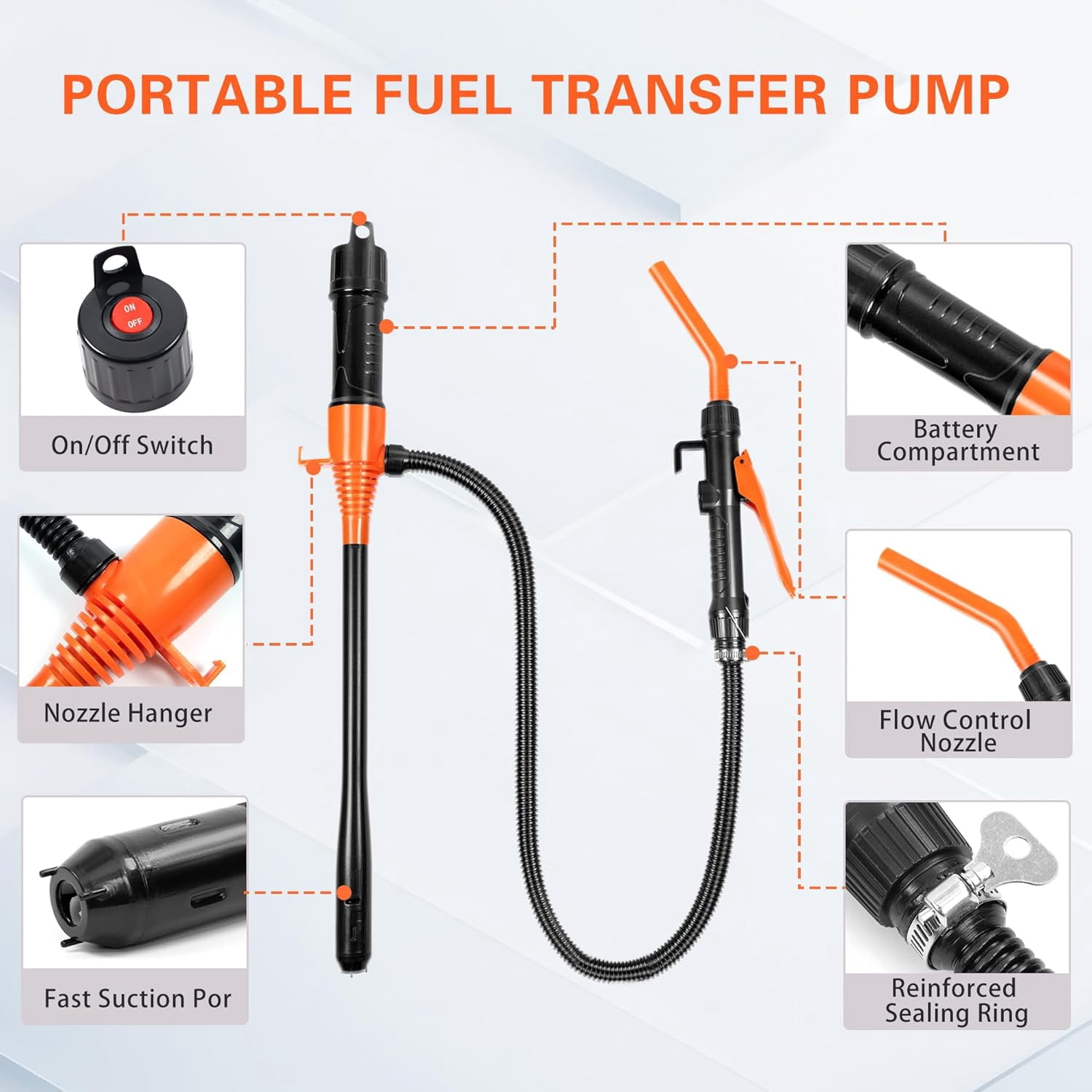 Fuel Transfer Pump To 2.8 GPM Portable Battery Powered Pump for Gas  Hand Fuel Pump Gasoline Mechanical Fuel Pumps Universal Fit Gas Pump for Gas Fuel Oil Diesel Water (Orange Red)