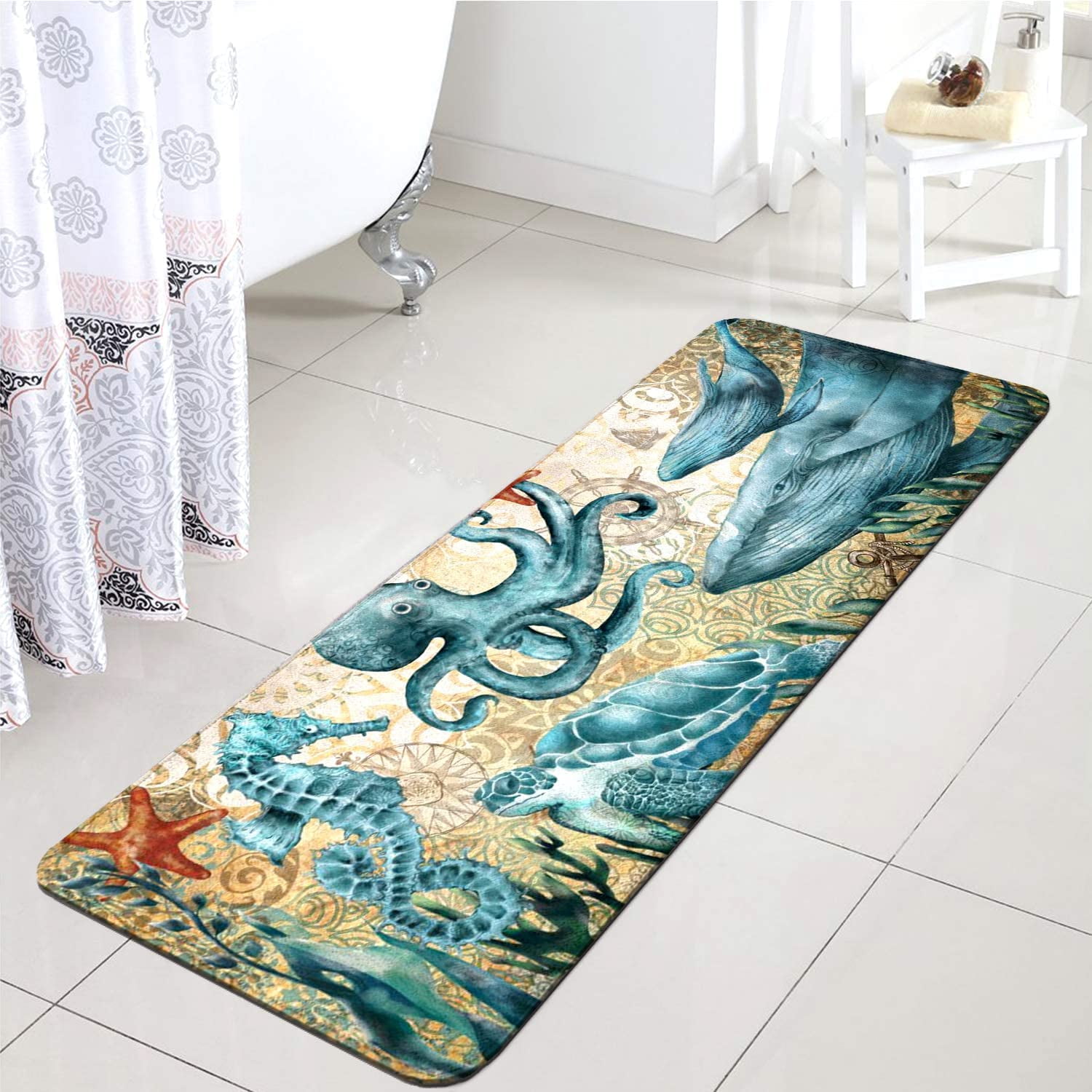 Mermaid Bath Rugs Absorbent Non Slip Door Mats Soft Carpet Washab