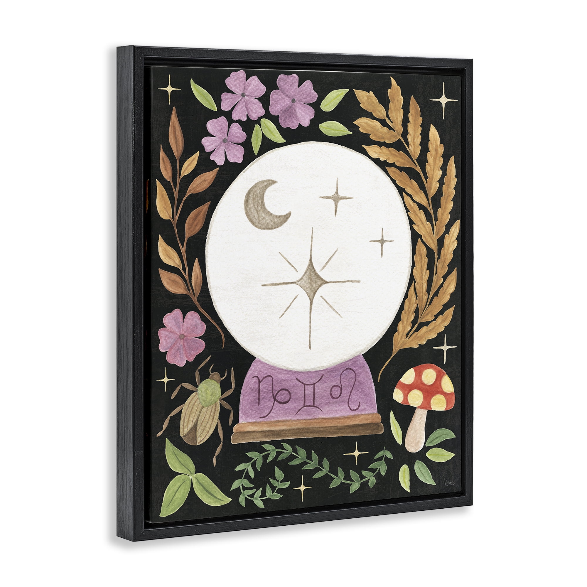 Stupell Industries Spooky Chic Crystal Ball Astrology & Stars Painting Black Floater Framed Canvas Art Print Wall Art, 25 x 31
