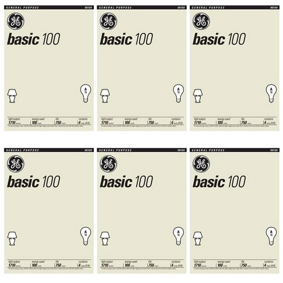 Pack of (6) GE 41034 100-Watt 1710-Lumen A19 Light Bulb, 4 bulbs