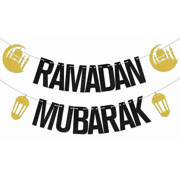 Ramadan Mubarak Banner Ramadan Decorations Happy Ramadan Banner Eid Festival Party Decorations Muslim Party Decor Supplies Black