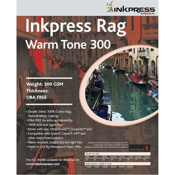 Inkpress Rag Warm Tone 300gsm/24mil 5x7 50 Sheets