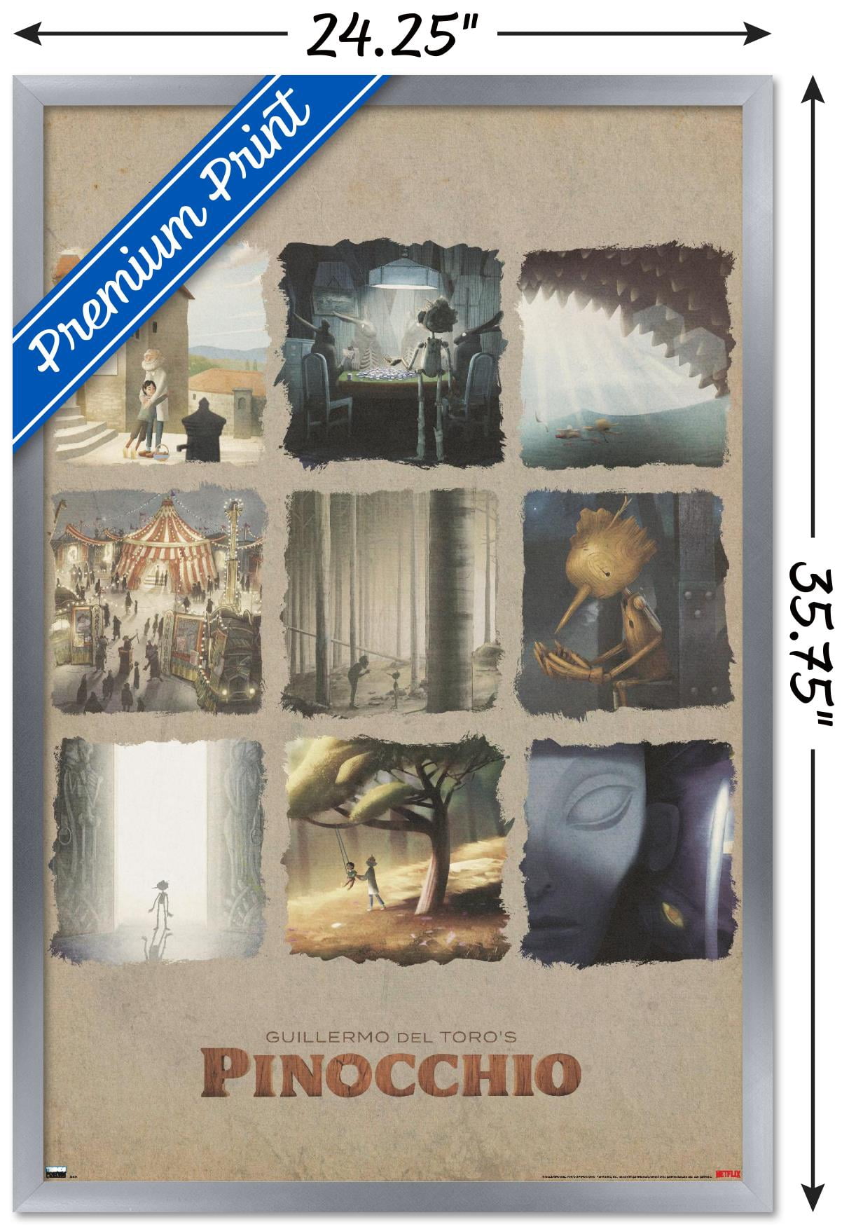 Netflix Guillermo Del Toro's Pinocchio - Grid Wall Poster, 22.375" x 34" Framed