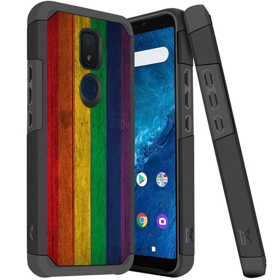 ANJ  Slim Dual Layer Hybrid Shockproof Case   Tempered Glass Cover for Cricket Icon 3, Splendor, AT&T Motivate 2 - Rainbow Pattern